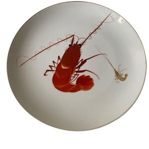 YY Yonemoto Japanese Porcelain Vtg Lobster Shrimp Platter Hand Painted Japan